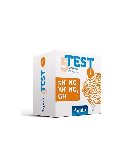 Aquili Test 5 in 1 pH – GH – KH – NO2 - NO3 a reagenti per acqua dolce e marina