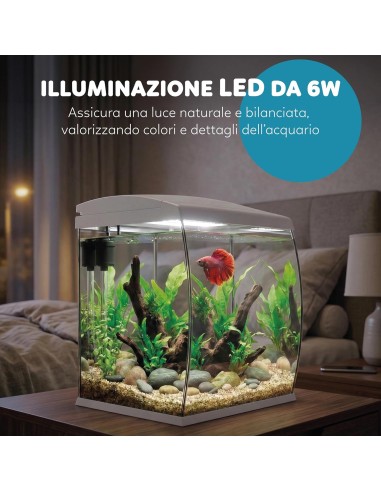 Aqpet CurVe Led 35 lt Nero - Acquario 35 lt - 30.2x33.5x42.5h cm completo di luce e filtro con materiali filtranti