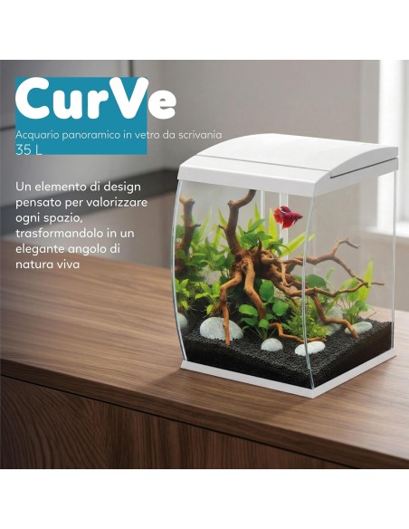 Aqpet CurVe Led 35 lt Nero - Acquario 35 lt - 30.2x33.5x42.5h cm completo di luce e filtro con materiali filtranti