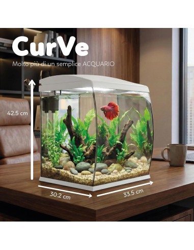 Aqpet CurVe Led 35 lt Nero - Acquario 35 lt - 30.2x33.5x42.5h cm completo di luce e filtro con materiali filtranti