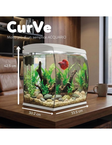 Aqpet CurVe Led 35 lt Nero - Acquario 35 lt - 30.2x33.5x42.5h cm completo di luce e filtro con materiali filtranti