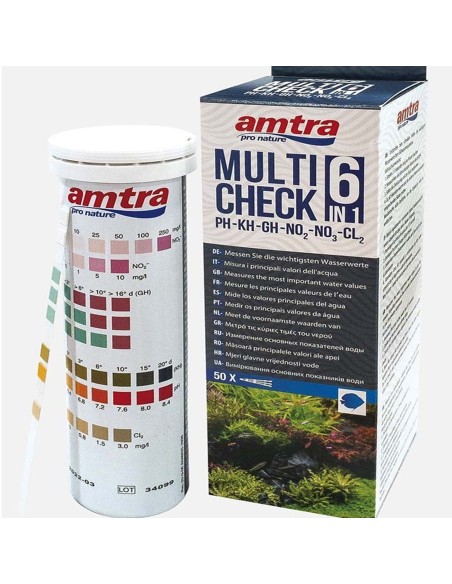 AMTRA MULTICHECK 6 IN 1 50 TEST – Test Rapido a Strisce per Acquari d'Acqua Dolce